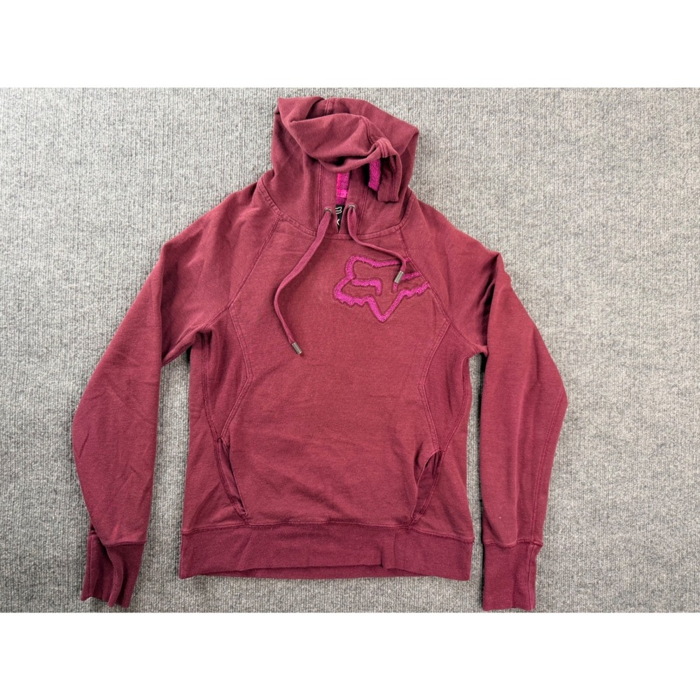 Fox Racing Hoodie Womens Medium Burgundy Pink Embroidered Pullover Sweatshirt M